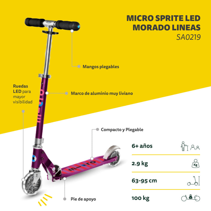 Scooter Micro Sprite LED Morado líneas