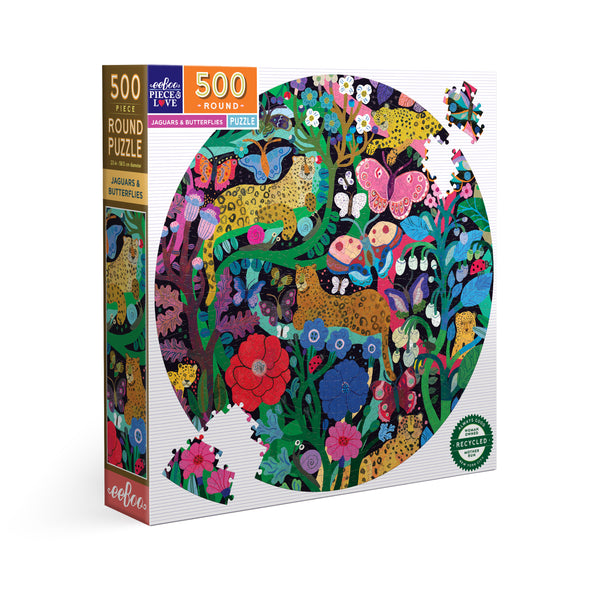Puzzle redondo 500 piezas Jaguars and Butterflies (caja abollada)