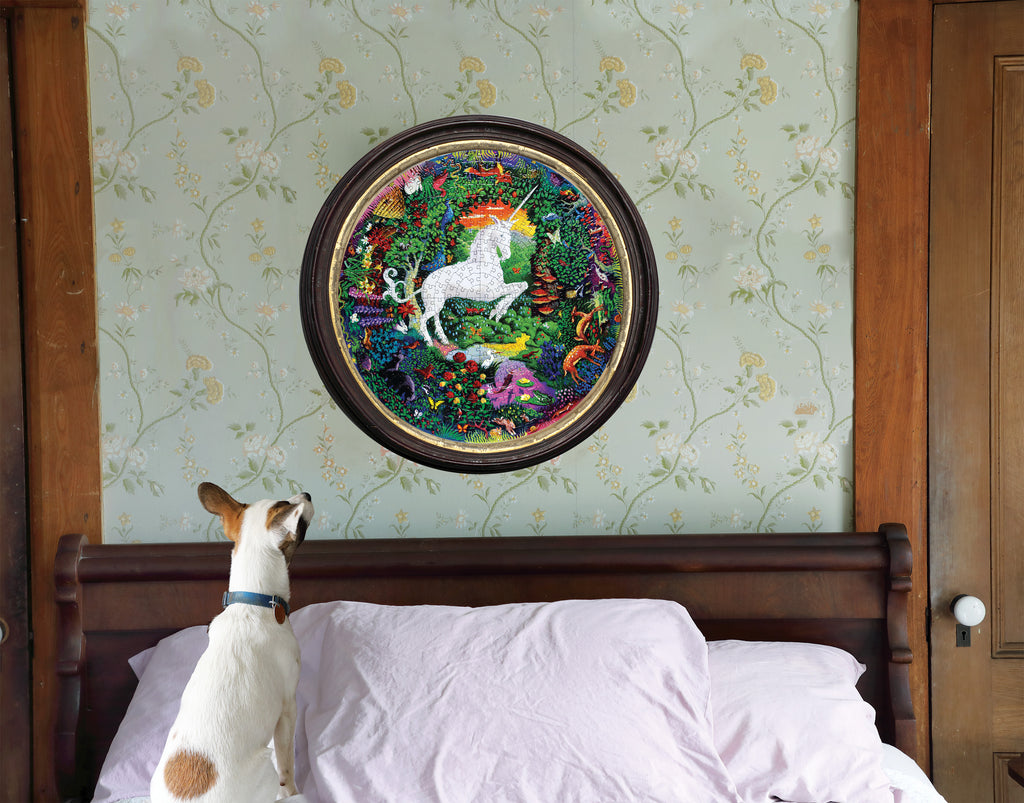 Puzzle redondo 500 piezas unicornio en el jardín