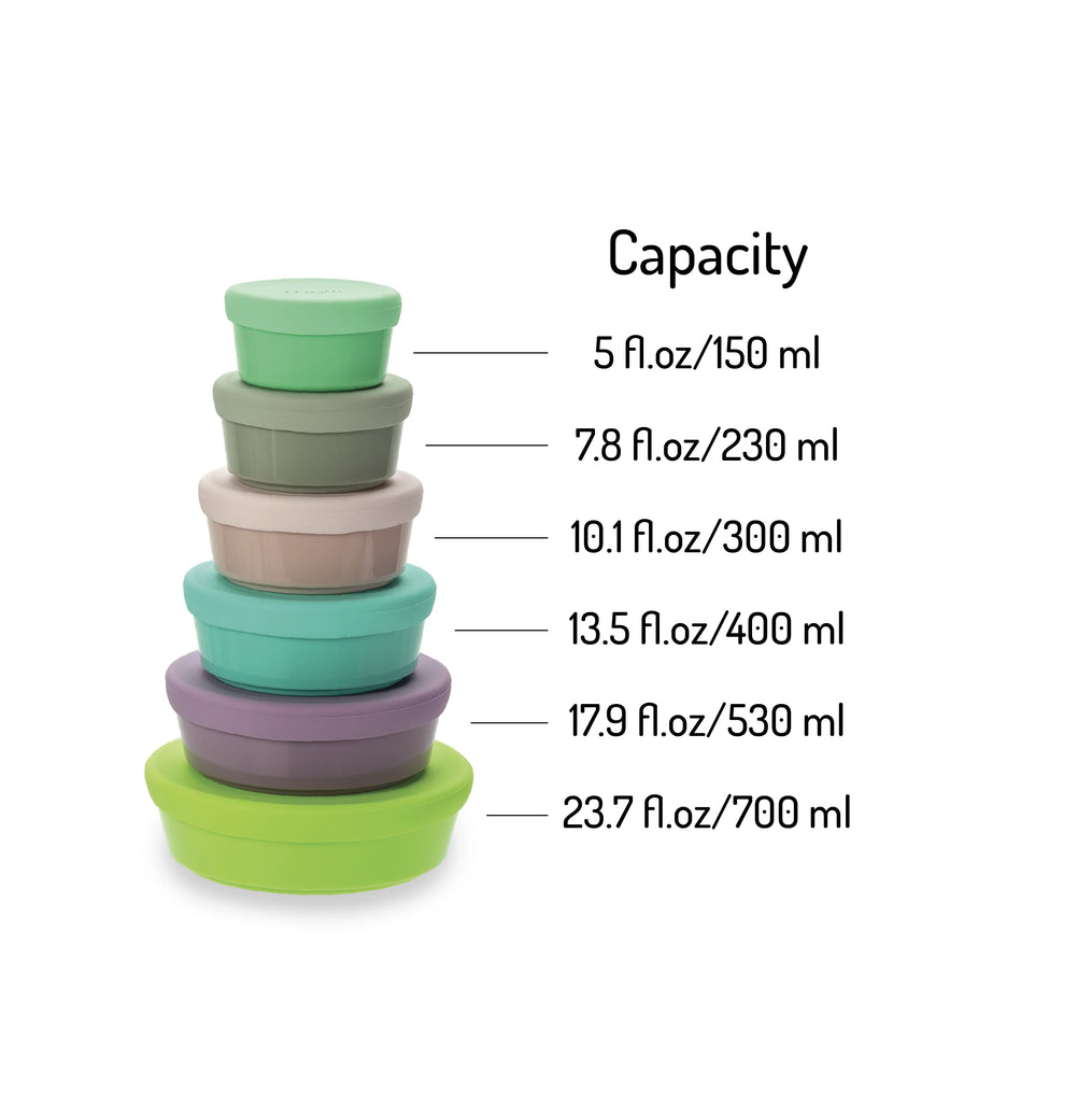 Pack 6 contenedores de silicona con tapa apilables