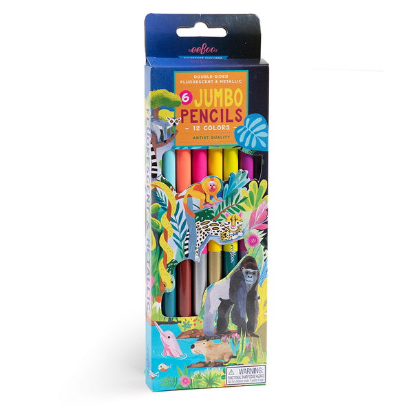 6 lápices Jumbo doble colores - Selva