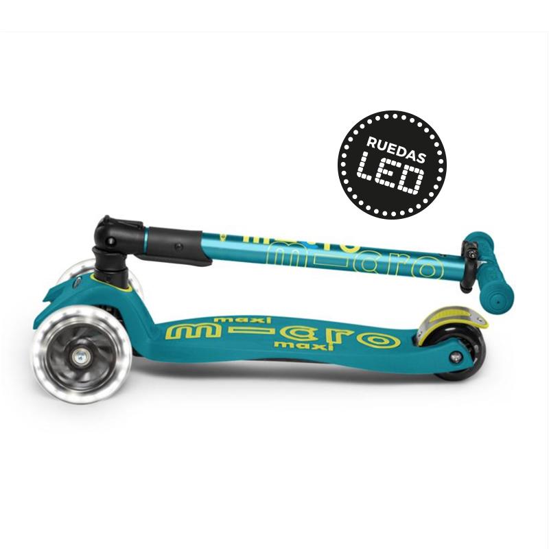 Scooter Micro Maxi Deluxe Plegable LED Verde Petroleo