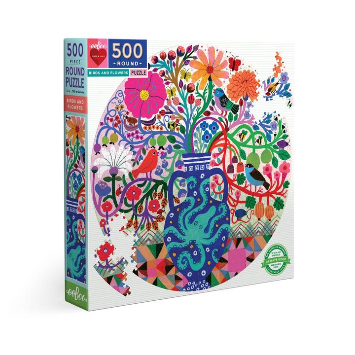 Puzzle redondo 500 piezas Pájaros y Flores