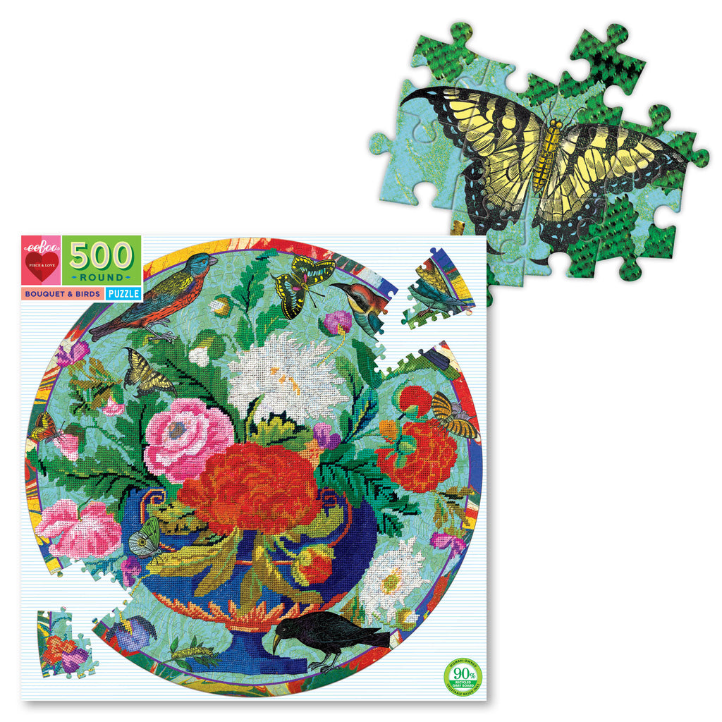 Puzzle redondo 500 piezas Bouquet y Pájaros