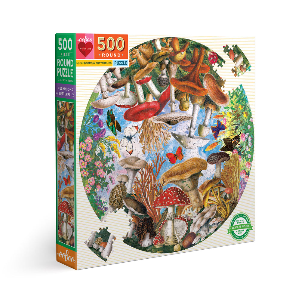 Puzzle redondo 500 piezas Hongos y Mariposas
