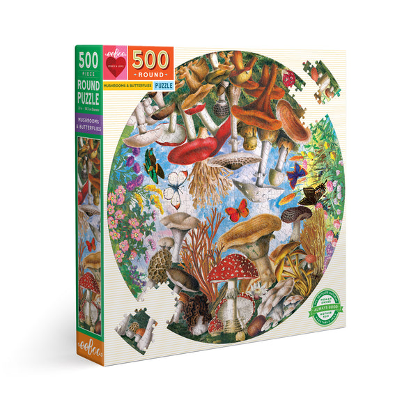 Puzzle redondo 500 piezas Hongos y Mariposas