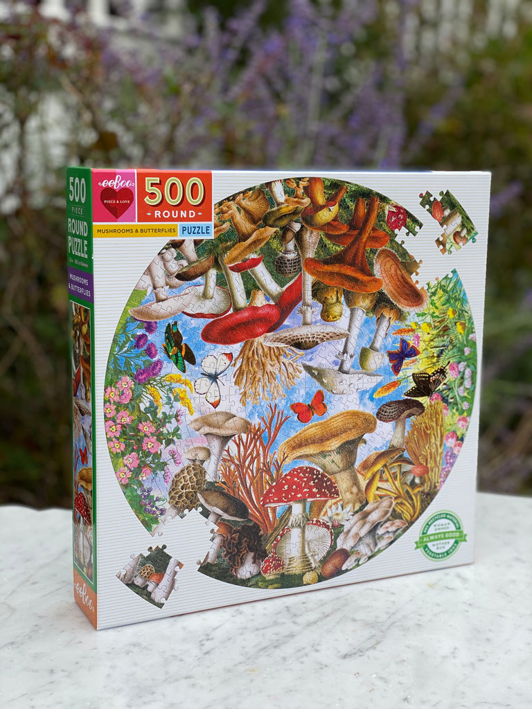 Puzzle redondo 500 piezas Hongos y Mariposas