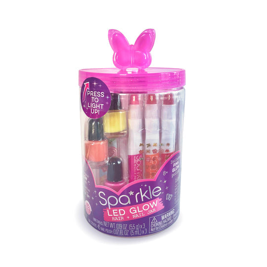 Frasco LED con esmaltes de uñas y lápices de tiza para el cabello - Mariposa